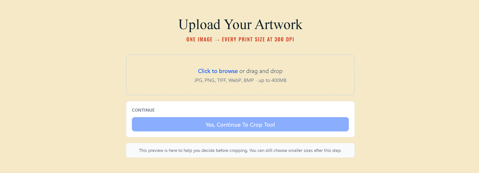 PrintPrep upload screen